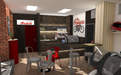 Vizualizace prodejny motorek s kavárnou